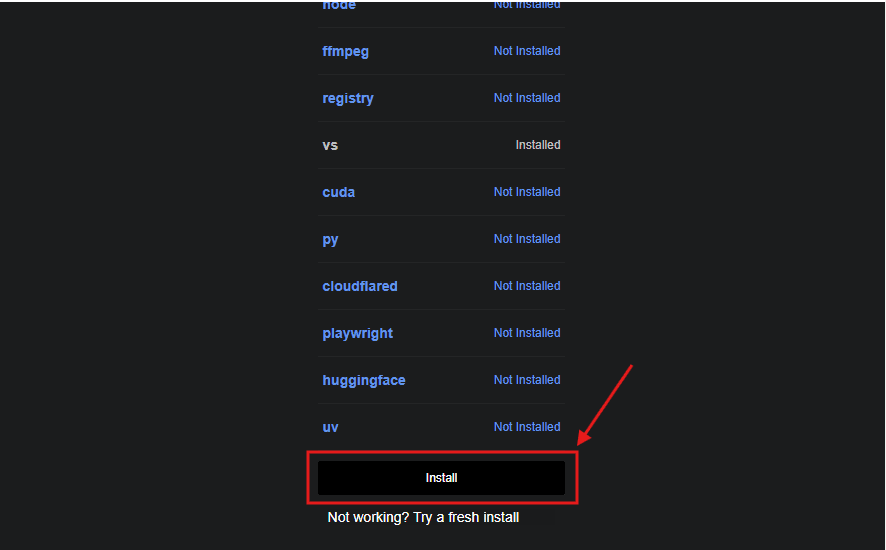 installer les prérequis de pinokio